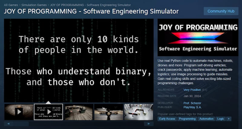 A screenshot of the Joy of Programming Steam page.