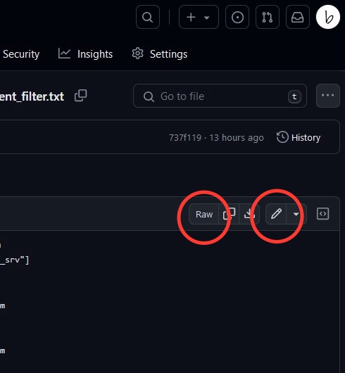 Edit and Raw buttons