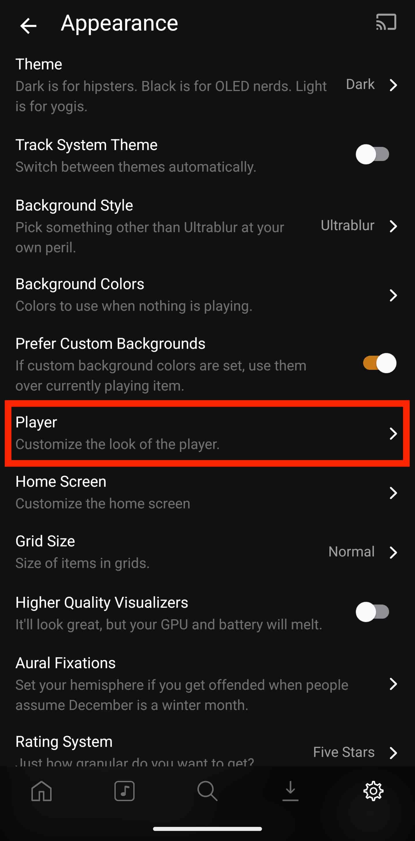 Plexamp Appearance Settings